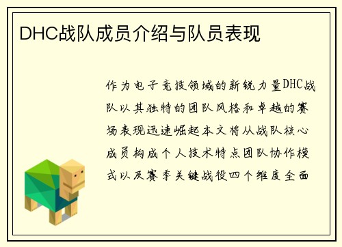 DHC战队成员介绍与队员表现