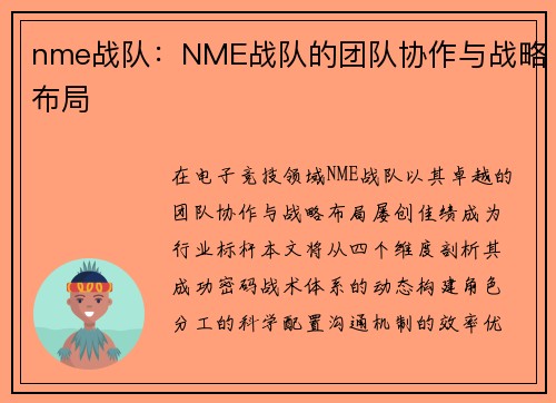 nme战队：NME战队的团队协作与战略布局