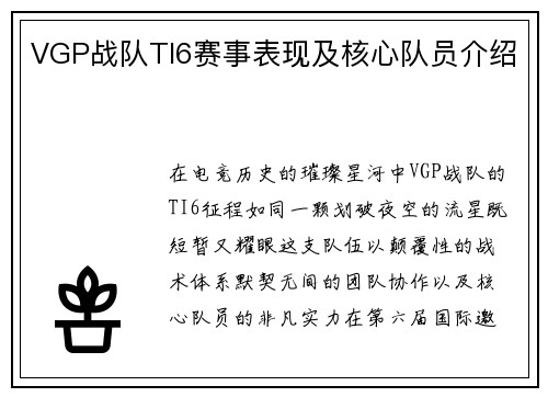 VGP战队TI6赛事表现及核心队员介绍